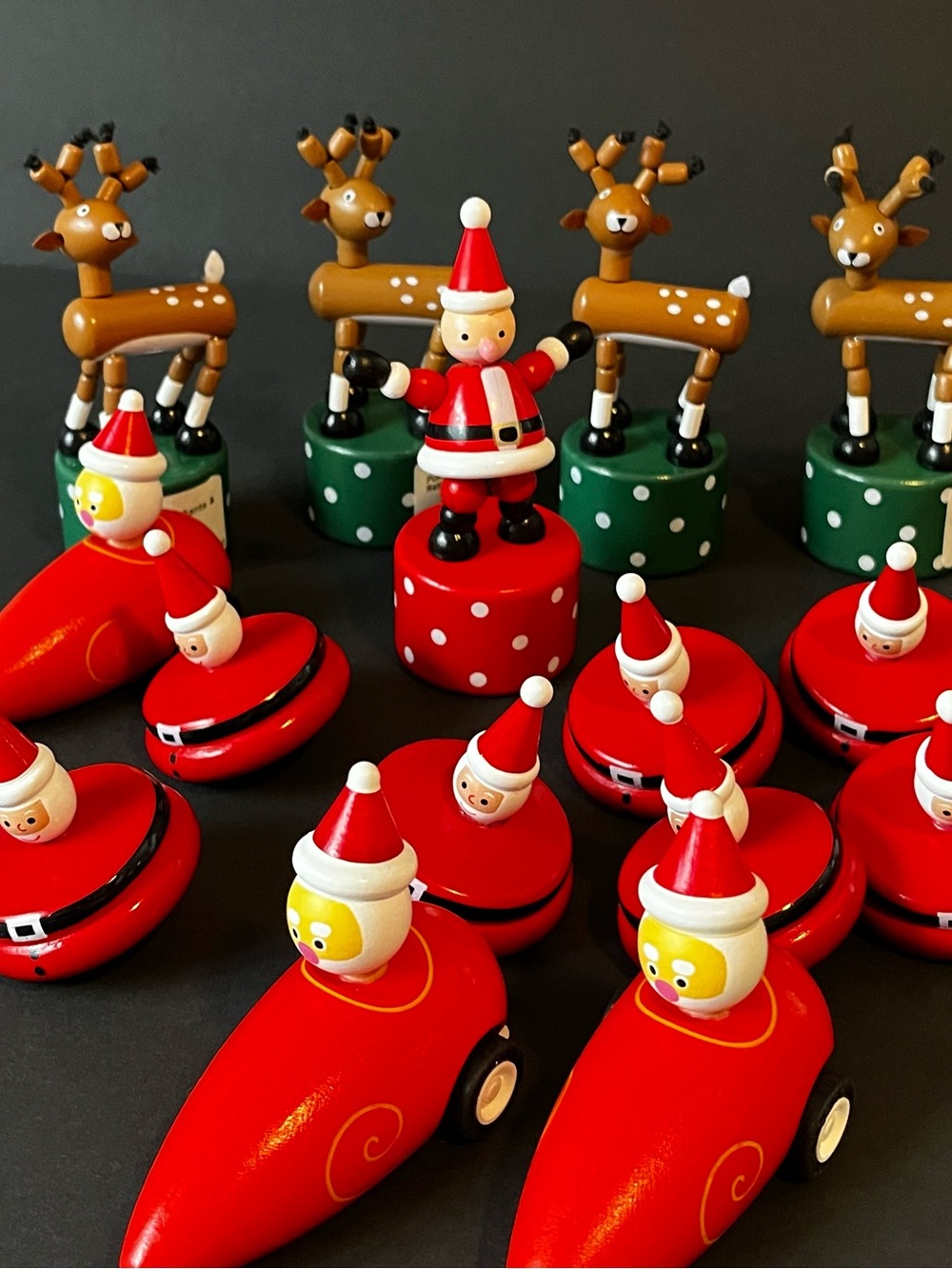 Wooden Santa & Reindeer Holiday Pull-Back Toys, Push Puppets and Spin Tops 15